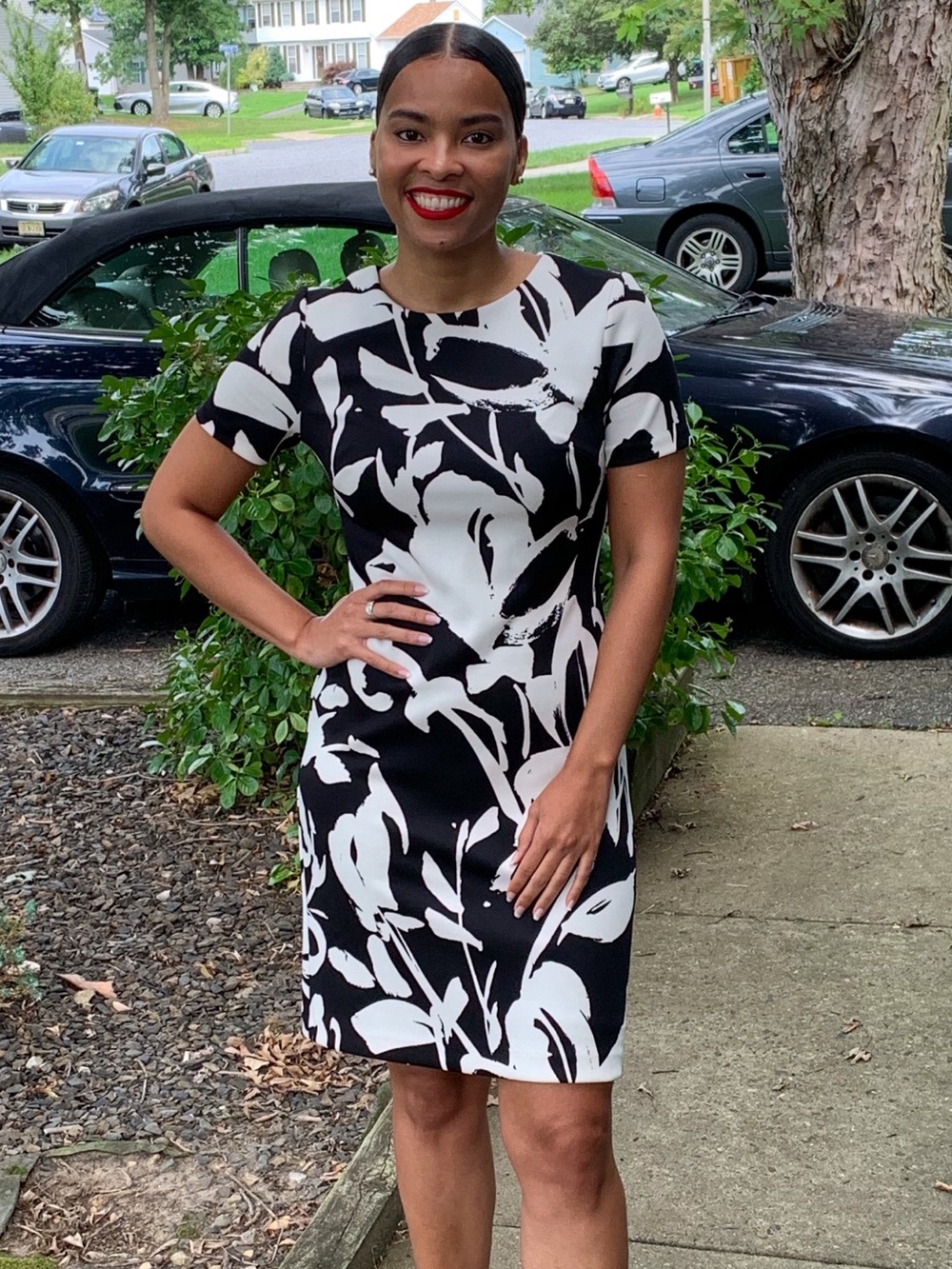 Vince Camuto Black and White Floral Sheath Dress